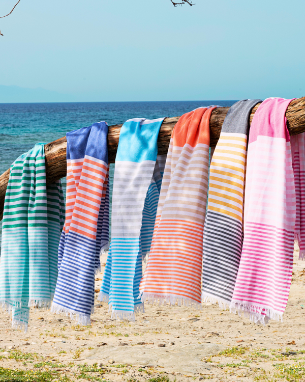 Serviette de plage Bali Hammam avec coffret cadeau recyclé, turquoise, vert