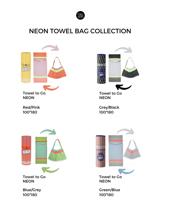 Neon 2-in-1 Strandtuch & Tasche – Farbe: Blau & Grau