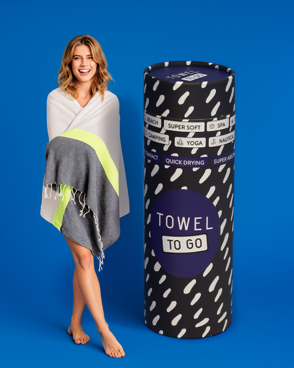 Neon Grau & Anthrazit – Schnelltrocknendes Strandtuch aus recycelter Baumwolle
