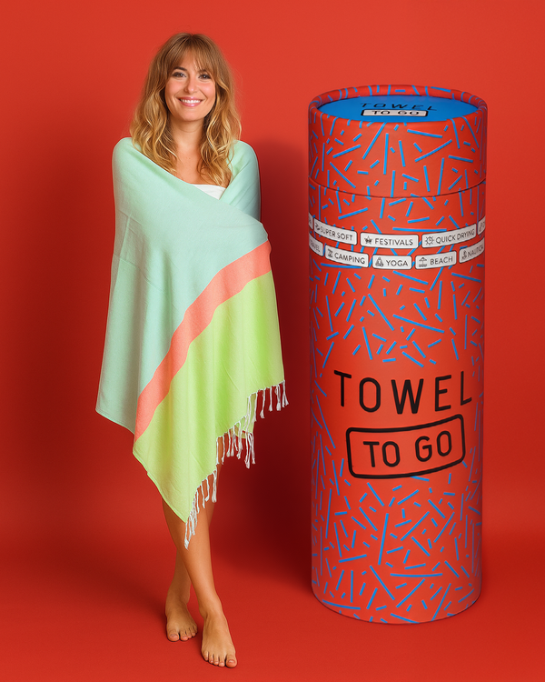 Quick-Dry Cotton Towel – Lightweight Beach & Travel Towel – Mint & Lime – Recycled Cotton Neon