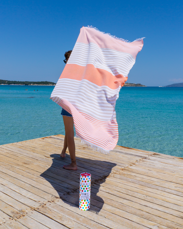 Bali Hammam Beach Towel with Recycled Gift Box, Orange, Beige