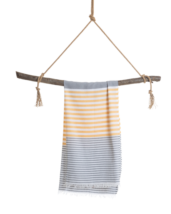 Serviette de plage Bali Hammam avec coffret cadeau recyclé, anthracite, moutarde
