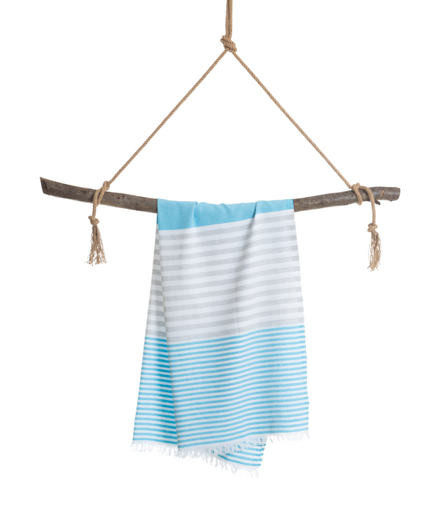 Serviette de plage Bali Hammam avec coffret cadeau recyclé, turquoise, gris