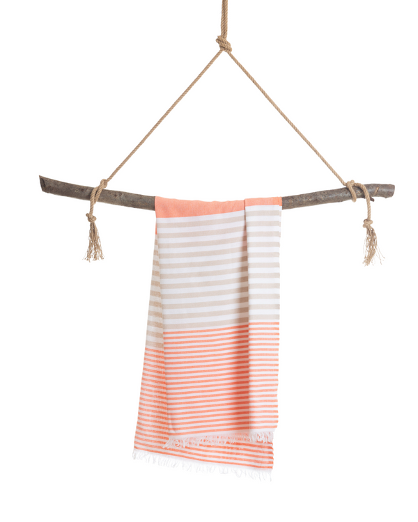 Serviette de plage Bali Hammam avec coffret cadeau recyclé, orange, beige