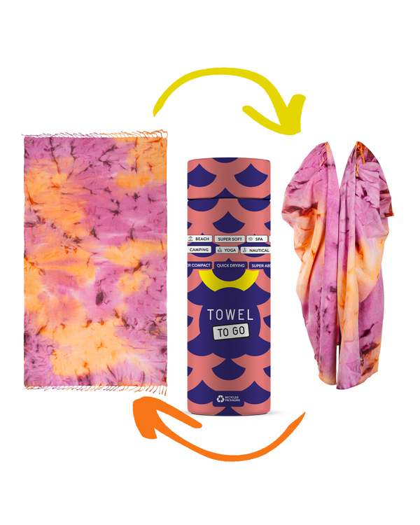 Kimono serviette convertible tie-dye avec boîte cadeau recyclée, violet, orange