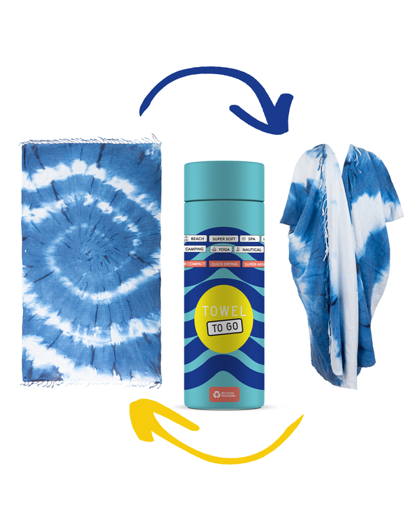 Kimono serviette convertible tie-dye avec boîte cadeau recyclée, bleu, blanc