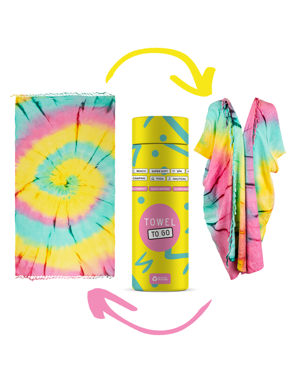 Kimono serviette convertible tie-dye avec boîte cadeau recyclée, rose, vert