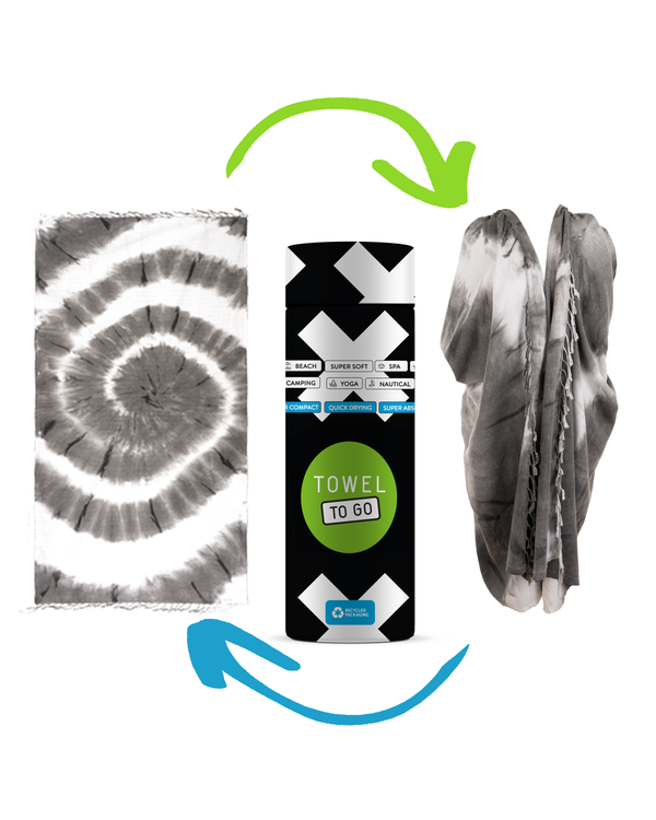 Kimono serviette convertible tie-dye avec boîte cadeau recyclée, noir, blanc
