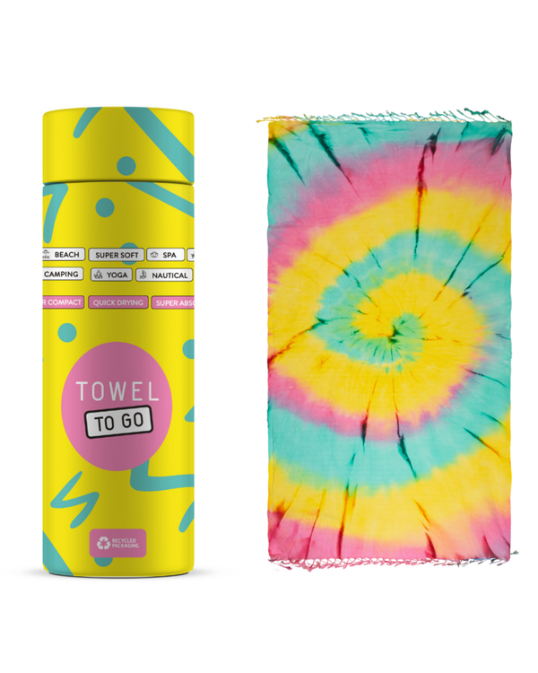 Batik Strandtuch Spirale mit Geschenkbox – Rosa & Grün, 100 % Baumwolle