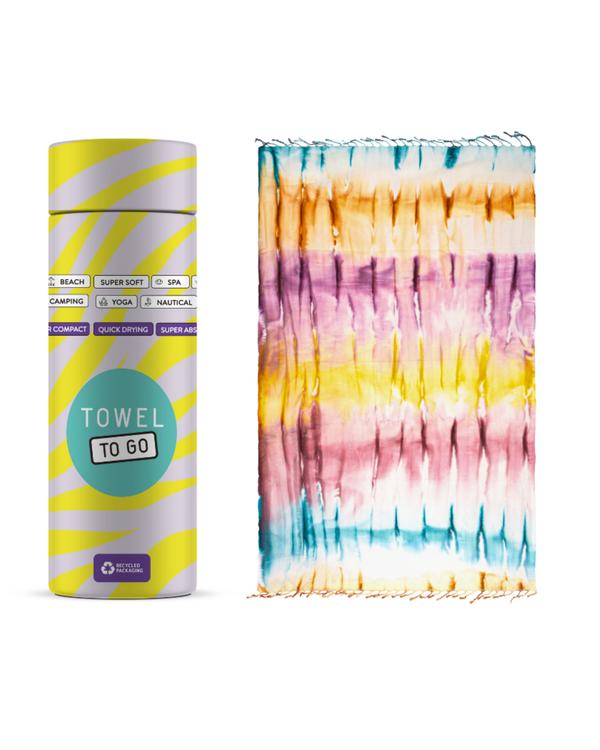 Batik Strandtuch Spirale mit Geschenkbox – Lila & Blau, 100 % Baumwolle