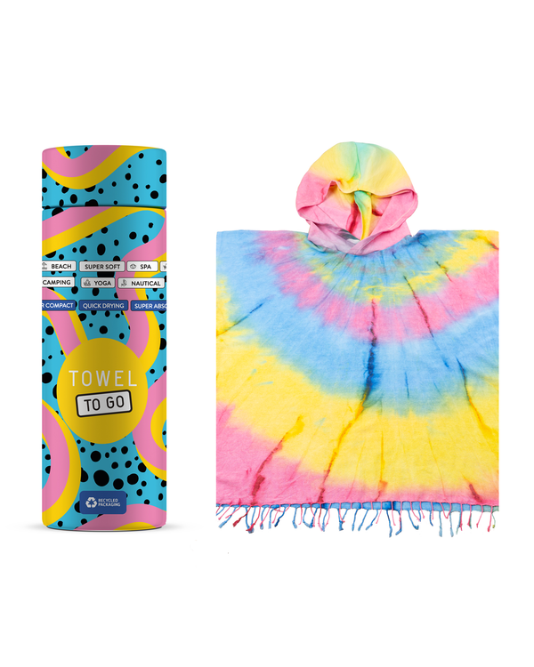 Tie Dye Hooded Beach Poncho with Recycled Gift Box, Pink, Green