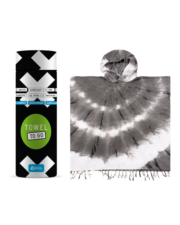 Tie Dye Hooded Beach Poncho with Recycled Gift Box, Black, White