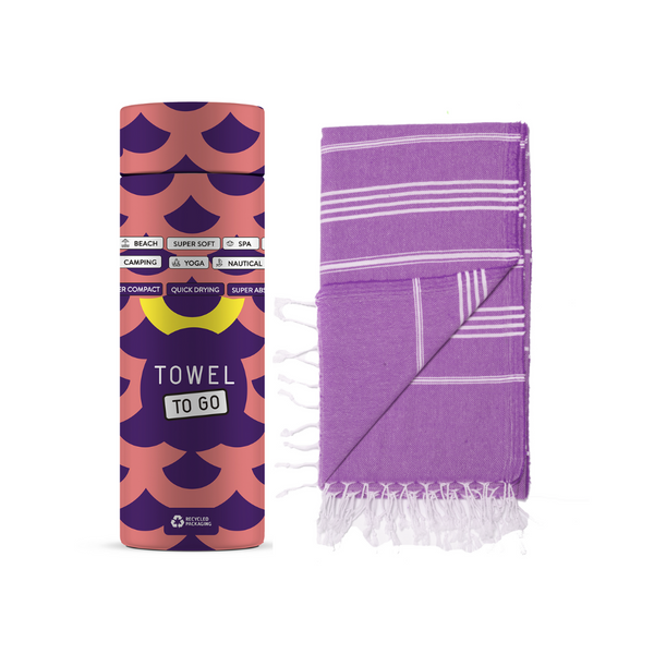 Serviette de hammam Capri à emporter avec boîte cadeau recyclée, violet