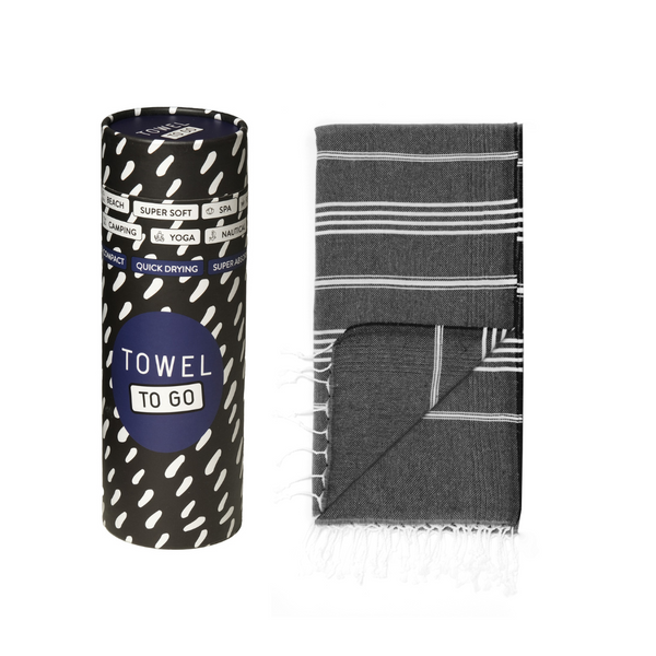Serviette de hammam Capri à emporter avec boîte cadeau recyclée, noire