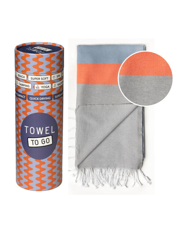 Neon Strandtuch mit Geschenkbox, Recycelte Baumwolle - Blau & Grau