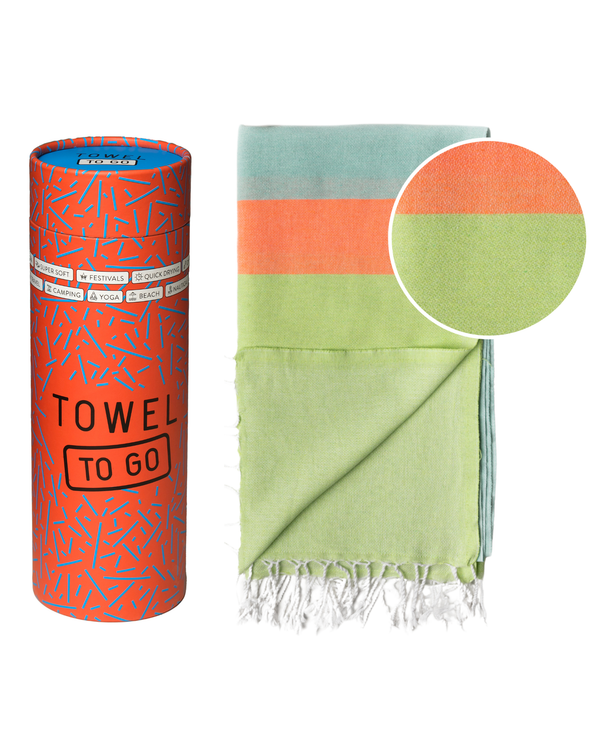 Serviette de plage fluo avec coffret cadeau recyclé, coton recyclé, vert, bleu