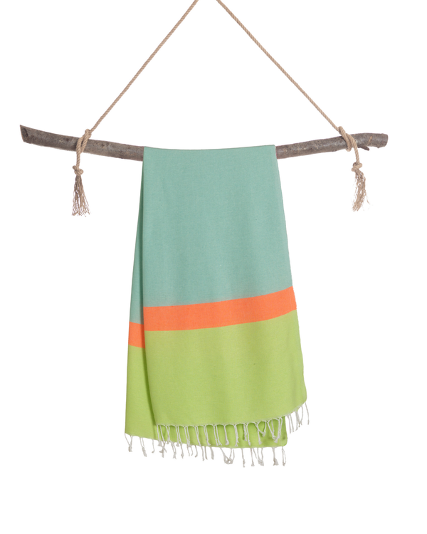 Serviette de plage fluo avec coffret cadeau recyclé, coton recyclé, vert, bleu