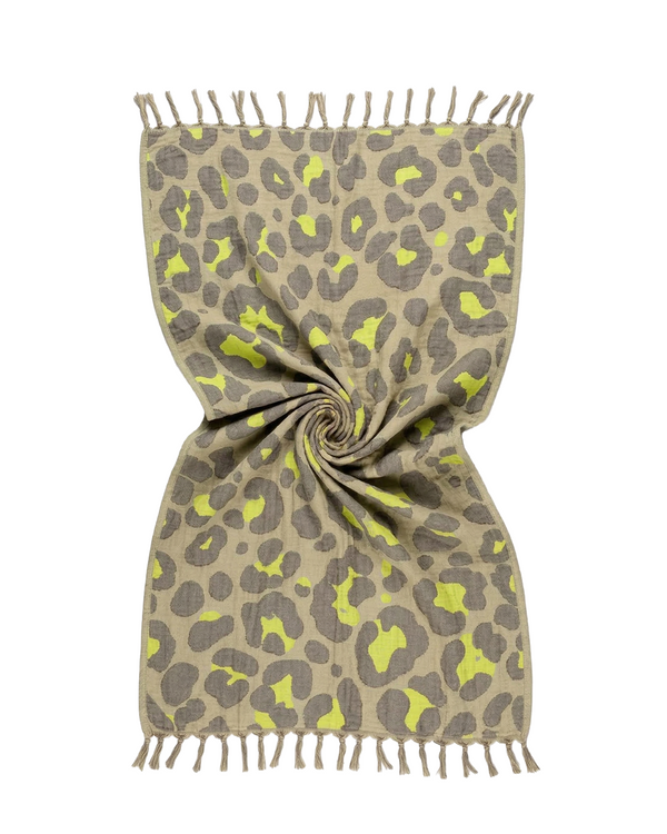 Schnelltrocknendes Baumwollhandtuch – leichtes Strand- & Reisehandtuch – Grau & Limette – Jacquard Neon Safari