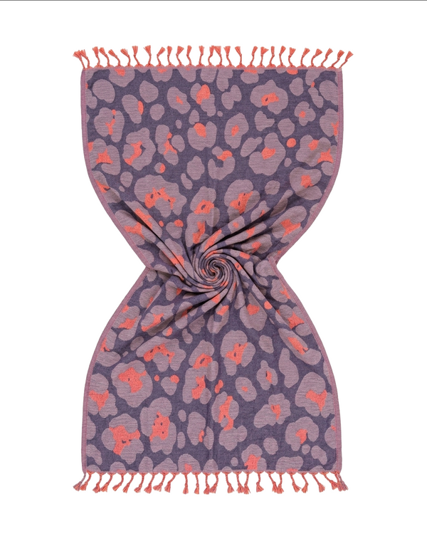 Quick-Dry Cotton Towel – Lightweight Beach & Travel Towel – Lavender & Coral – Jacquard Neon Safari