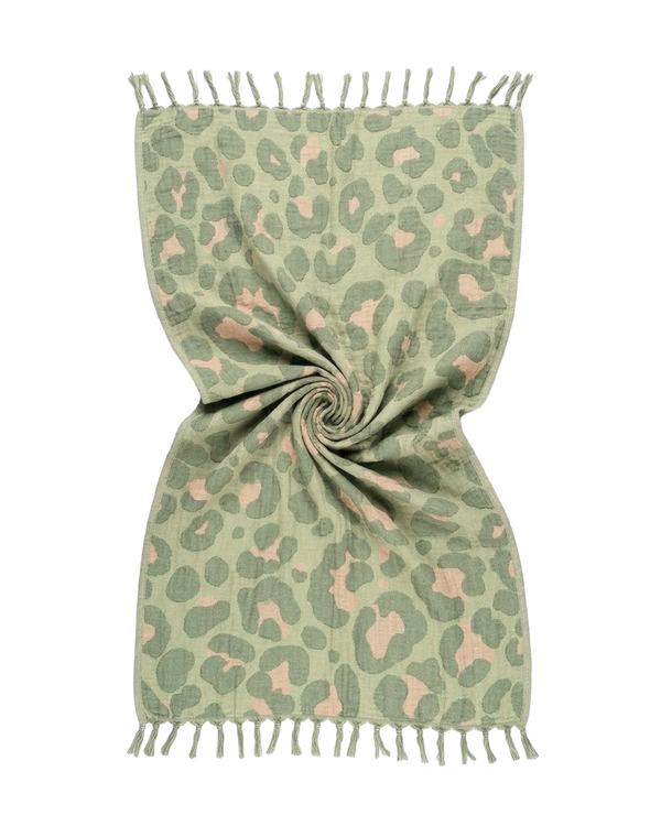 Quick-Dry Cotton Towel – Lightweight Beach & Travel Towel – Sage & Blush – Jacquard Neon Safari