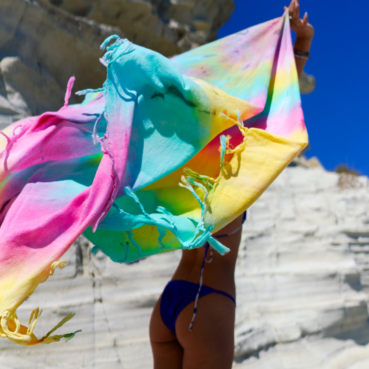 XXL Beach Blanket 200x200 cm Lemon & Mint Tie Dye – Hammam Towel