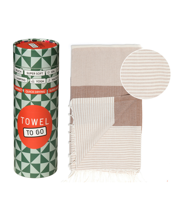 Palermo Hamamtuch mit Geschenkbox – Beige & Braun, 100 % Baumwolle