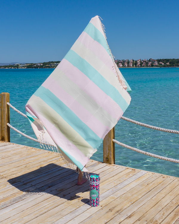 Palermo Hamamtuch mit Geschenkbox – Rosa & Mint, 100 % Baumwolle