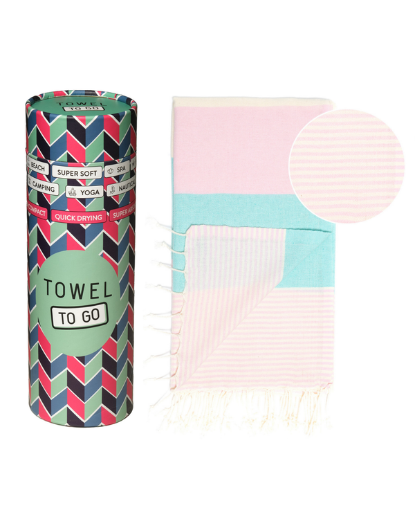 Palermo Hamamtuch mit Geschenkbox – Rosa & Mint, 100 % Baumwolle