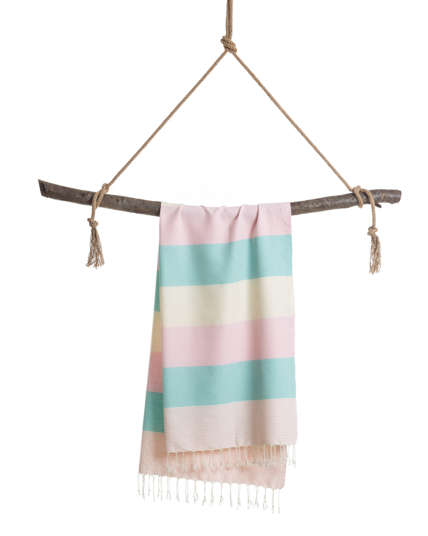 Palermo Hamamtuch mit Geschenkbox – Rosa & Mint, 100 % Baumwolle