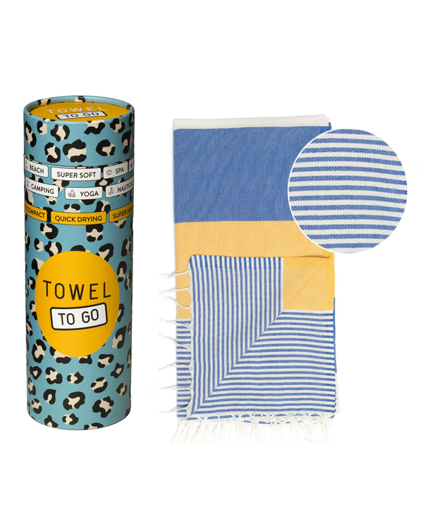 Palermo Hamamtuch mit Geschenkbox – Blau & Gelb, 100 % Baumwolle