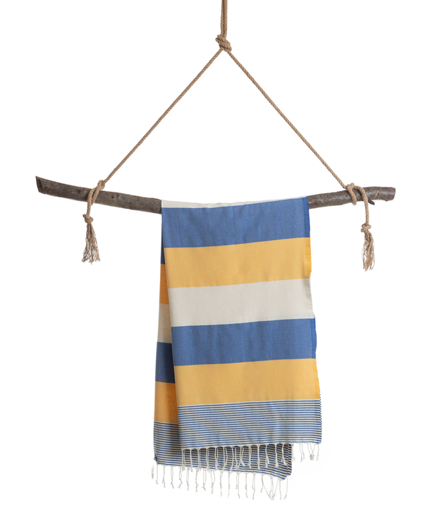 Palermo Hamamtuch mit Geschenkbox – Blau & Gelb, 100 % Baumwolle