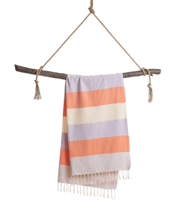 Palermo Hamamtuch mit Geschenkbox – Orange & Lila, 100 % Baumwolle
