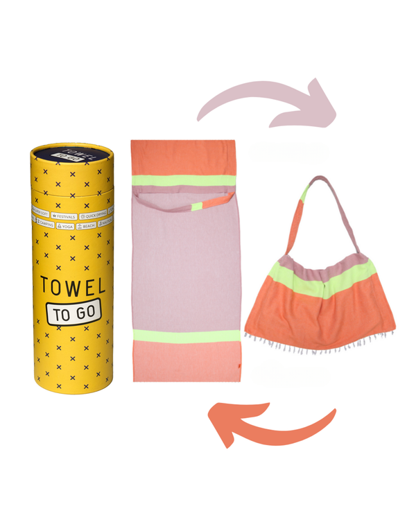 Neon 2-in-1 Strandtuch & Tasche – Farbe: Rot & Rosa