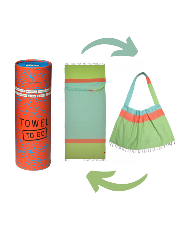 Neon 2-in-1 Strandtuch & Tasche – Farbe: Grün & Blau