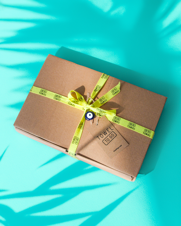 Tie Dye XXL Beach Towel with Recycled Gift Box, Blue, White