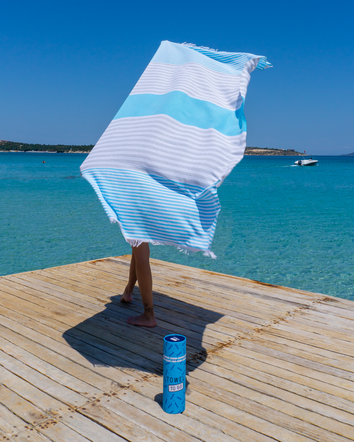 Bali Ozeanblau & Grau – Schnelltrocknendes Strandtuch aus Baumwolle