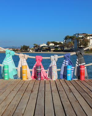 Towel to Go Malibu quick-dry beach towels in a lifestyle setting.