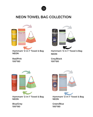 Neon Hellblau & Grau – 2-in-1 Strandtuch Tasche aus recycelter Baumwolle