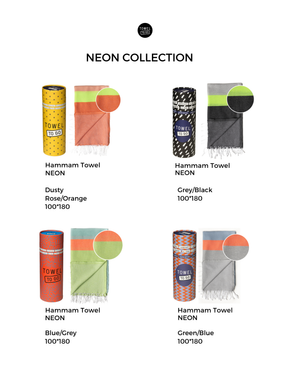 Towel to Go Neon collection of quick-dry beach towels.