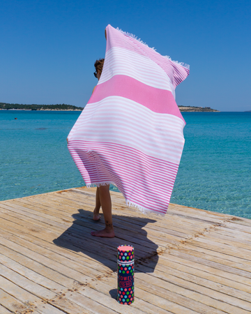 Bali Hammam Beach Towel with Recycled Gift Box, Fuchsia, Pink
