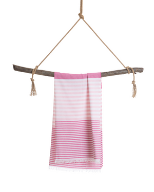 Towel to Go Bali in Fuchsia and Pink quick-dry beach towel.