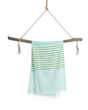 Towel to Go Bali in Turquoise and Green quick-dry beach towel.