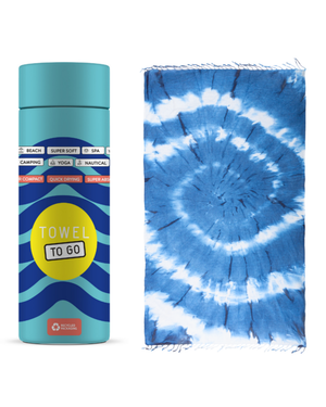 Towel to Go Tie Dye in Blue and White quick-dry beach towel.