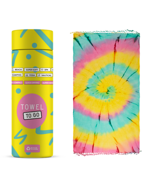 Towel to Go Tie Dye in Pink and Green quick-dry beach towel.