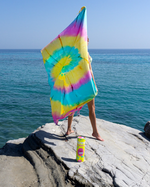 Towel to Go Tie Dye in Pink and Green quick-dry beach towel.