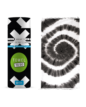 Towel to Go Tie Dye in Black and White quick-dry beach towel.