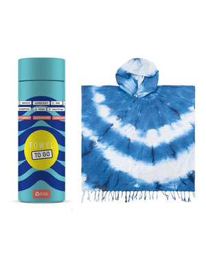 Batik Strand-Poncho & Umziehhilfe Ozeanblau & Weiß – Unikat – OEKO-TEX®