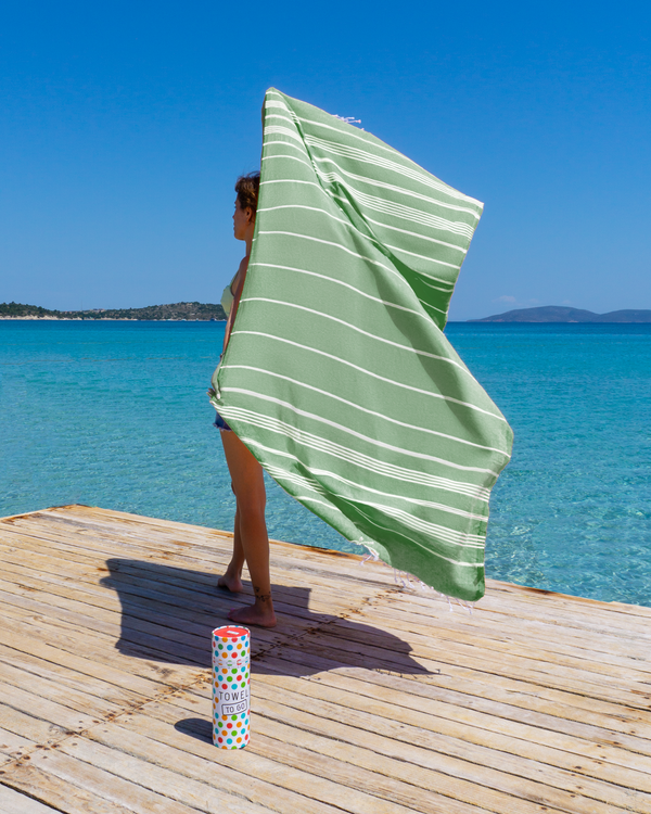 Serviette de plage Towel to Go Bali Hammam avec boîte cadeau, turquoise, gris