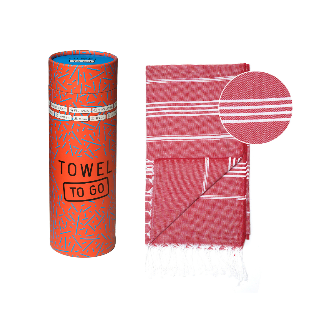 Towel to Go Capri Hammam Towel with Recycled Gift Box, Red