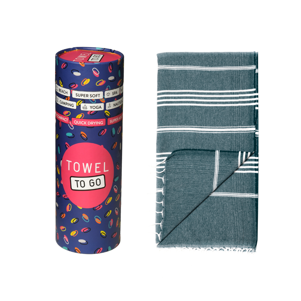 Towel to Go Capri Hammam Towel with Recycled Gift Box, Dark Blue